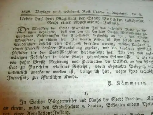 Konvolut Beylagen zu Rostocker Zeitung ,1828 , Stadt Parchim , Plau , Güstrow , Mecklenburg !!!