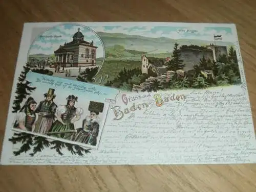 alte AK - Baden-Baden  , 1897 , Lithographie , Ansichtskarte !! gelaufen nach Simmern