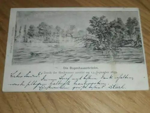 alte AK - München , 1899 , Hochwasser zerstört die Bogenhauser Brücke am 13.09.1899 , Ansichtskarte !!