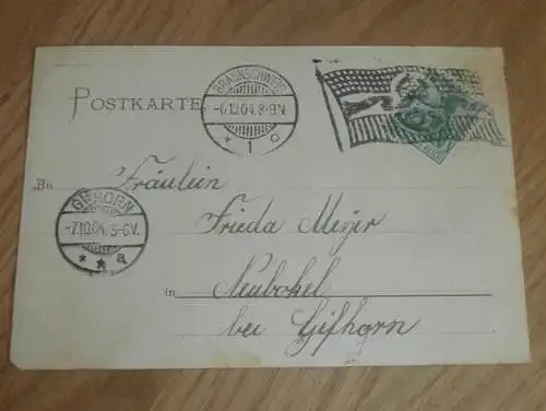 alte AK - Gruss aus Braunschweig , 1904, Stempel , nach Neubokel , Ansichtskarte