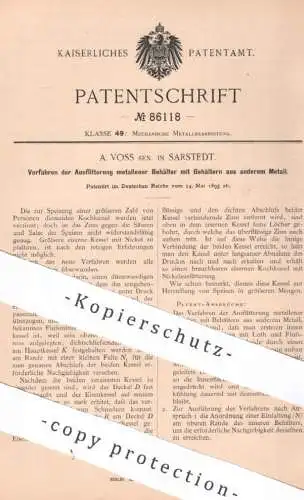 original Patent - A. Voss , Sarstedt , 1895 , Behälter aus Metall | Kessel , Kochkessel | Nickel , Löten