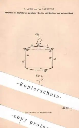 original Patent - A. Voss , Sarstedt , 1895 , Behälter aus Metall | Kessel , Kochkessel | Nickel , Löten