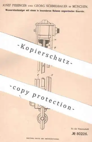 original Patent - Josef Pissinger , Georg Schmidbauer , München 1894 , Wasserstandsanzeiger | Wasserkessel , Dampfkessel