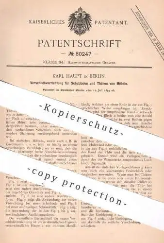 original Patent - Karl Haupt , Berlin 1894 , Schloss für Schubladen und Türen an Möbeln | Möbel , Möbelbauer , Schrank !