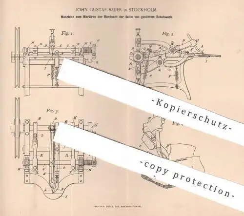 original Patent - John Gustaf Beijer , Stockholm , Schweden , 1894 , Randnaht der Sohle v. Schuhwerk | Schuhe , Schuster