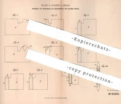 original Patent - Franz A. Hoppen , Berlin , 1893 , Gelenkbänder mit gerollten Hülsen | Scharnier , Beschlag , Schlosser