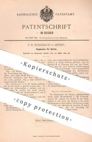 original Patent - F. H. Schilbach , Leipzig , 1894 , Kippbecken für Abort | Wasser - Becken | WC , Toilette | Klempner !