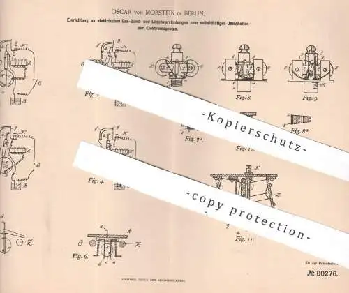 original Patent - Oscar von Morstein , Berlin , 1894 , elektrischer Gaszünder | Gas , Zünder | Zündung | Elektromagnet