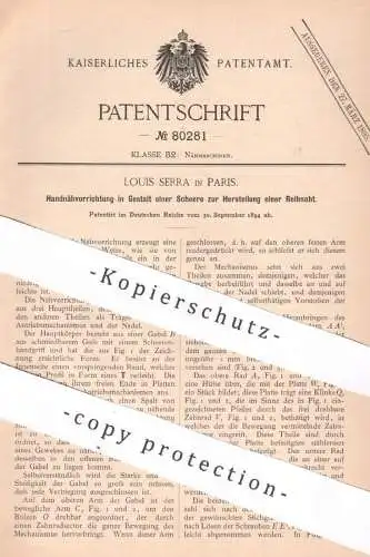 original Patent - Louis Serra , Paris , Frankreich , 1894 , Schere für Reihnaht | Nähen , Nähmaschine , Schneiderei !!