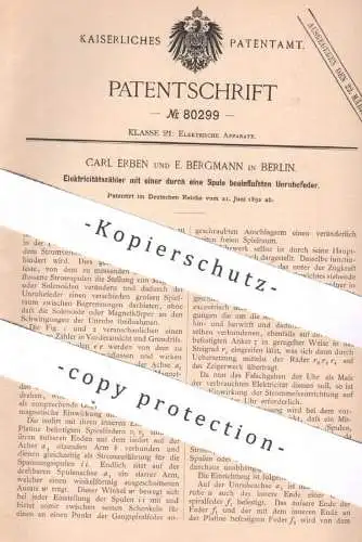 original Patent - Carl Erben , E. Bergmann , Berlin , 1892 , Elektrizitätszähler | Stromzähler , Strom , Zählwerk !!