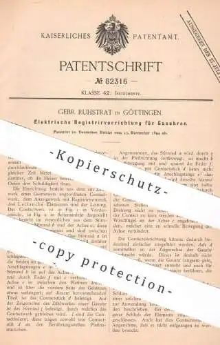 original Patent - Gebrüder Ruhstrat , Göttingen , 1894 , Elektrische Registrierung für Gasuhren | Gas , Gaszähler , Uhr