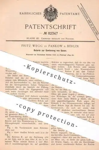 original Patent - Fritz Wegg , Berlin / Pankow , 1894 , Retorte zur Gewinnung von Gas | Gase , Chemie , Säure | Labor !!