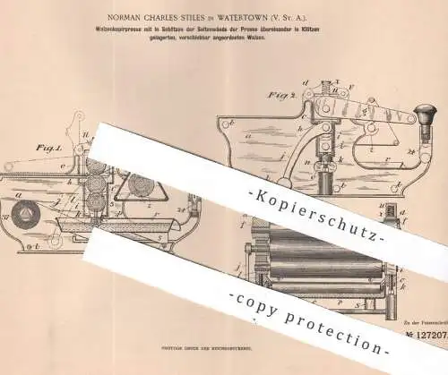 original Patent - Norman Charles Stiles , Watertown , USA , 1900 , Walzenkopierpresse | Presse , Pressen , Walze !!