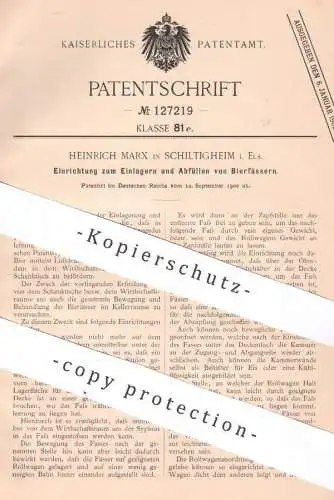 original Patent - Heinrich Marx , Schiltigheim , Elsass | 1900 | Einlagern und Abfüllen der Bierfässer | Bier - Fass !!