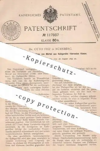 original Patent - Dr. Otto Friz , Nürnberg , 1899 , Mörtel aus Kalkgerölle führenden Kiesen | Kalk , Kies , Zement , Bau