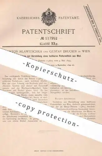 original Patent - Anton Hlawitschka , Gustav Drucker , Wien , Österreich , 1899 , haltbares Futtermittel aus Blut | Tier