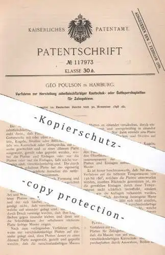 original Patent - Geo Poulson , Hamburg , 1898 , Kautschuk- o. Guttaperchaplatten für Zahngebiss | Zähne , Zahnersatz