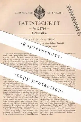 original Patent - Schimmel & Co. , Leipzig , 1900 , Herstellung von künstlichem Rosenöl | Öl , Öle , Rosenblüten