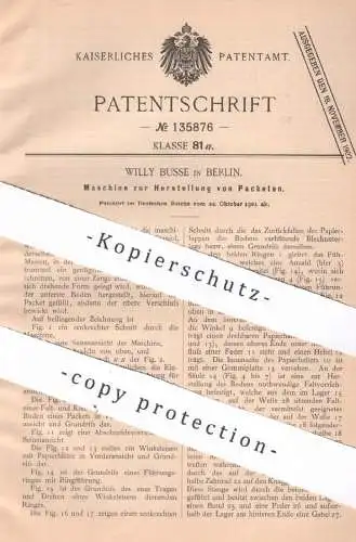 original Patent - Willy Busse , Berlin , 1901 , Paket - Herstellung | Karton , Kartonage , Pappe , Papier , Pakete !!