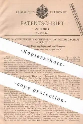 original Patent - Berlin Anhaltische Maschinenbau AG , Berlin , 1901 , Biegen von Blech | Walze , Walzen , Metall