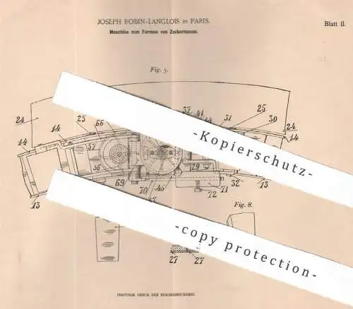 original Patent - Joseph Robin - Langlois , Paris , Frankreich , 1899 , Formen von Zuckermasse | Zucker , Zuckerfabrik