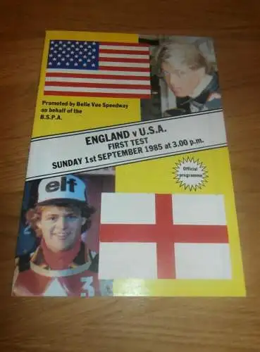 Speedway Belle Vue , 1.9.1985 , England vs. USA , Programmheft / Programm / Rennprogramm , program !!!