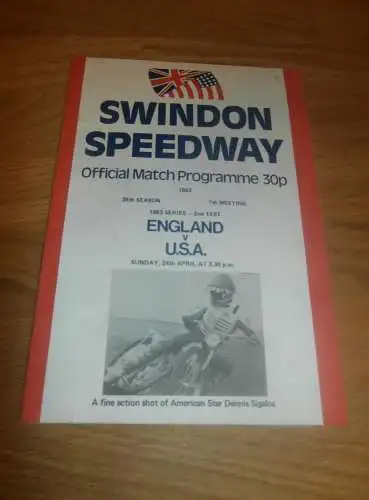 Speedway Swindon , 24.4.1983 , England vs. USA , Programmheft / Programm / Rennprogramm , program !!!