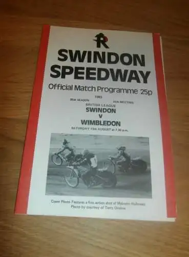 Speedway Swindon , 13.8.1983 , Wimbledon , Programmheft / Programm / Rennprogramm , program !!!