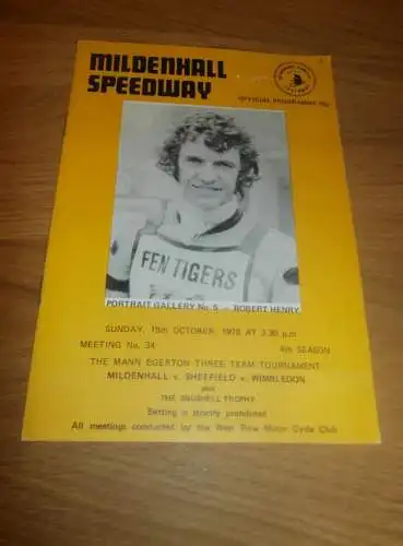 Speedway Mildenhall 15.10.1978 , Programmheft / Programm / Rennprogramm , program !!!