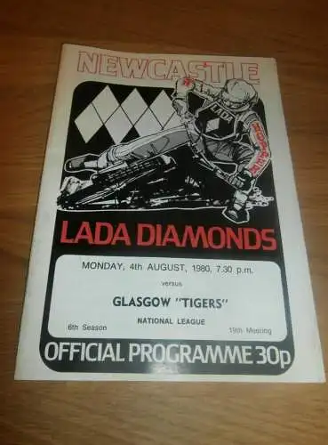 Speedway Newcastle 4.8.1980 , Glasgow Tigers , Programmheft / Programm / Rennprogramm , program !!!