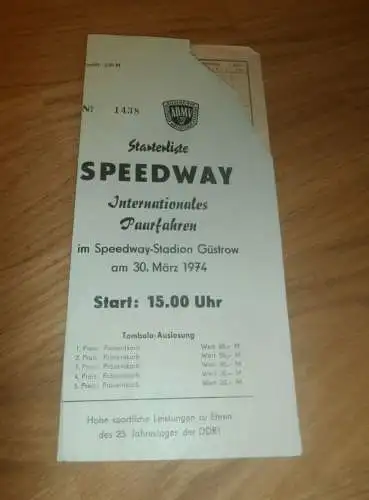 Speedway Güstrow 30.03.1974 , International , Programmheft / Programm / Rennprogramm , program !!!