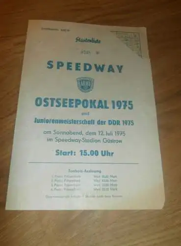 Speedway Güstrow 12.07.1975 , Ostseepokal , Programmheft / Programm / Rennprogramm , program !!!