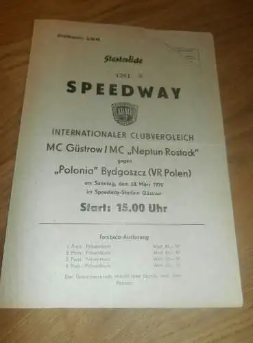 Speedway Güstrow 28.03.1976 , Bydgoszcz , Rostock , Programmheft / Programm / Rennprogramm , program !!!