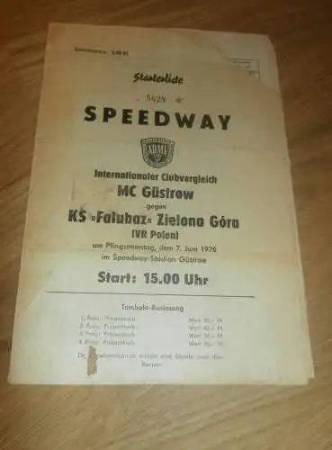 Speedway Güstrow 7.06.1976 , Falubaz Zielona Gora , Programmheft / Programm / Rennprogramm , program !!!