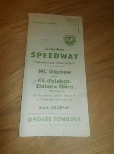 Speedway Güstrow 28.05.1977 , Falubaz Zielona Gora , Programmheft / Programm / Rennprogramm , program !!!