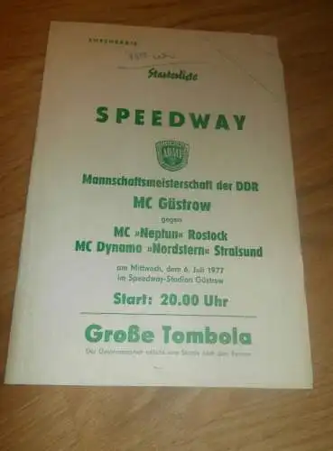 Speedway Güstrow 6.07.1977 , DDR Meisterschaft , Programmheft / Programm / Rennprogramm , program !!!