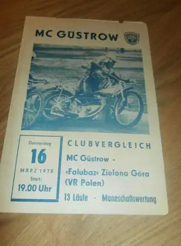 Speedway Güstrow 16.03.1978 , Falubaz Zielona Gora , Programmheft / Programm / Rennprogramm , program !!!