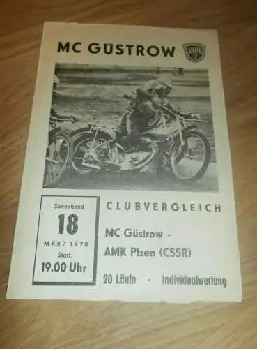 Speedway Güstrow 18.03.1978 , Plzen  , Programmheft / Programm / Rennprogramm , program !!!