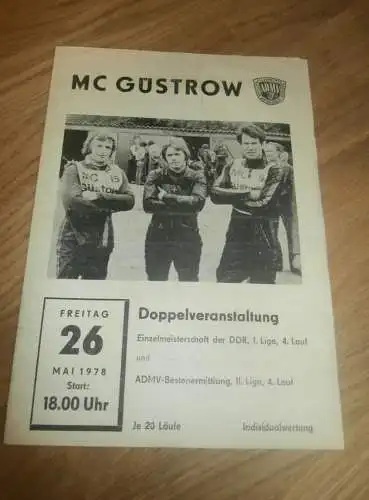 Speedway Güstrow 26.05.1978 , DDR Meisterschaft , Programmheft / Programm / Rennprogramm , program !!!