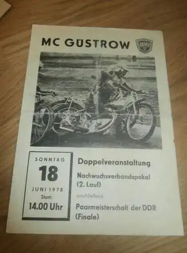 Speedway Güstrow 18.06.1978 , DDR Meisterschaft , Programmheft / Programm / Rennprogramm , program !!!