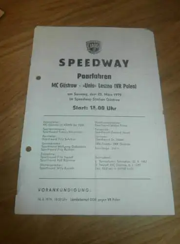 Speedway Güstrow 25.03.1979 , Unia Leszno , Programmheft / Programm / Rennprogramm , program !!!