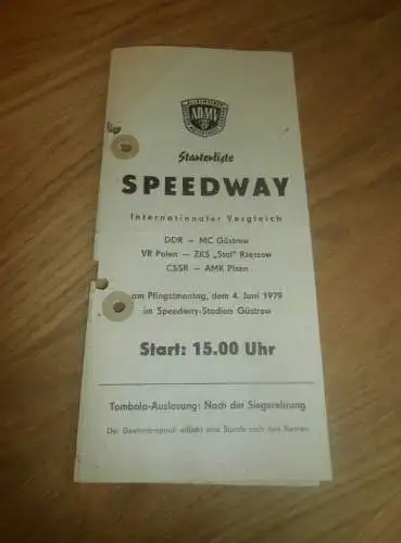 Speedway Güstrow 04.06.1979 , DDR - Polen - CSSR , Programmheft / Programm / Rennprogramm , program !!!