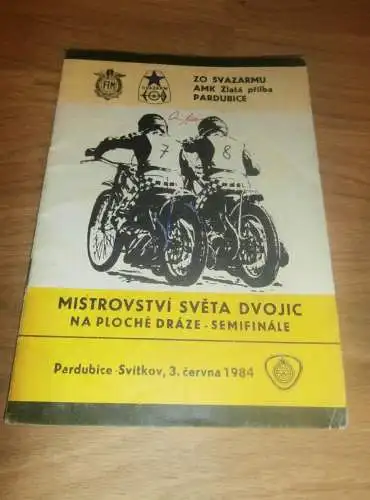 Speedway Pardubice WM 3.06.1984 , Programmheft / Programm / Rennprogramm , program !!!