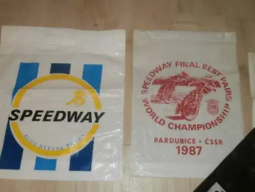 4x alte Speedway Taschen , Pardubice , Prag , Marienbad , Tragetasche , Reklame , Jawa !!!