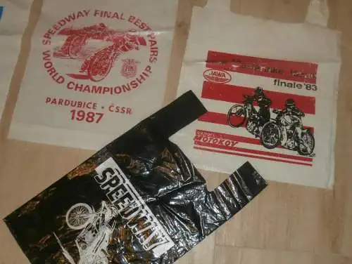 4x alte Speedway Taschen , Pardubice , Prag , Marienbad , Tragetasche , Reklame , Jawa !!!