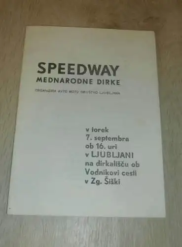 Speedway Ljubljana 7.09.1965 , Programmheft / Programm / Rennprogramm , program !!!