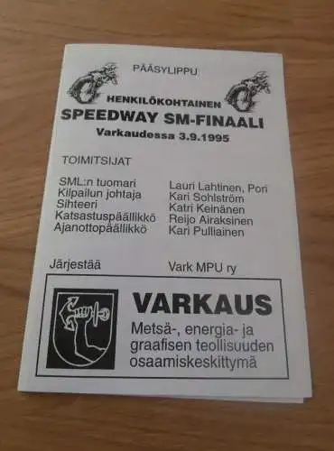 Speedway Varkaudessa / Finnland , 3.9.1995 , Finale , Programmheft / Programm / Rennprogramm , program !!!