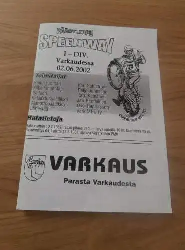 Speedway Varkaudessa / Finnland , 2.6.2002 , Programmheft / Programm / Rennprogramm , program !!!