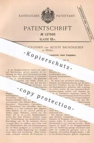 original Patent - Dr. Rolof Jürgensen , August Bauschlicher , Prag , 1900 , Gewinnung reiner konzentrierter Essigsäure