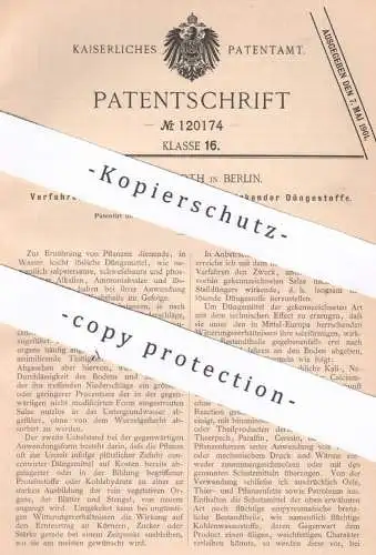 original Patent - Dr. Carl Roth , Berlin , 1899 , langsam wirkende Düngestoffe | Dünger , Düngen , Kalk , Kali